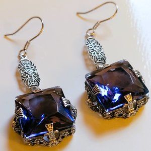 Vintage Earrings Natural Amethyst & .925 Sterling Silver